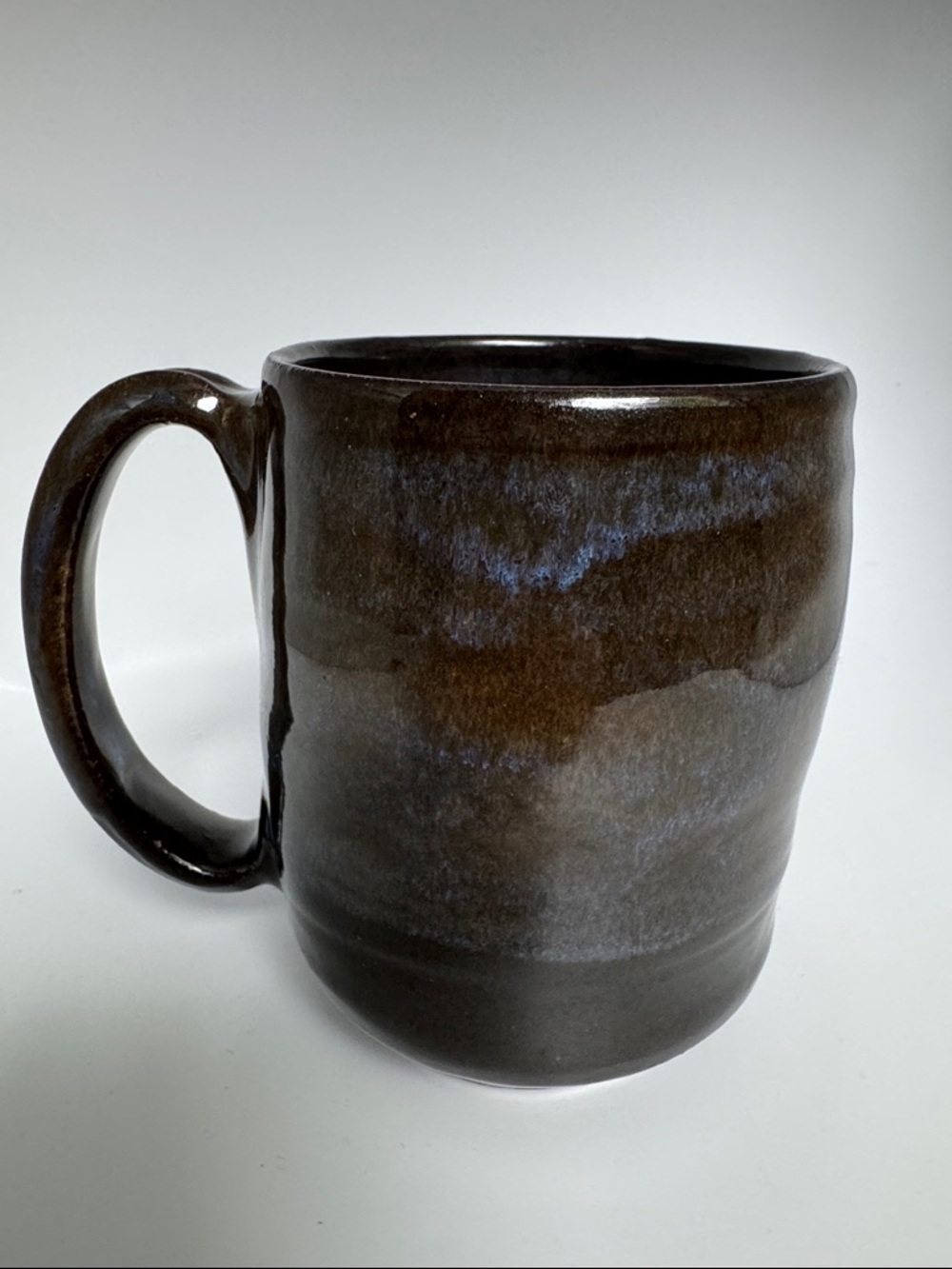 Handmade Ceramic Mug in Brown with Blue Drip Glaze